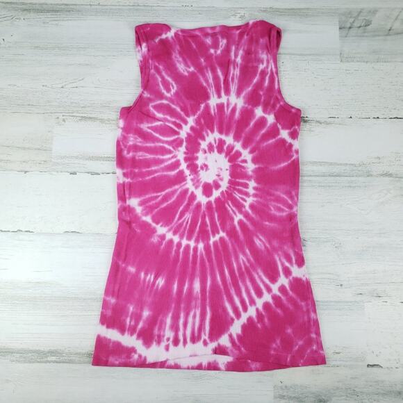 NWOT Point Sportswear Ribbed Tie Dye Pink Fuchsia Spiral Tank Top Size Medium - Picture 6 of 8